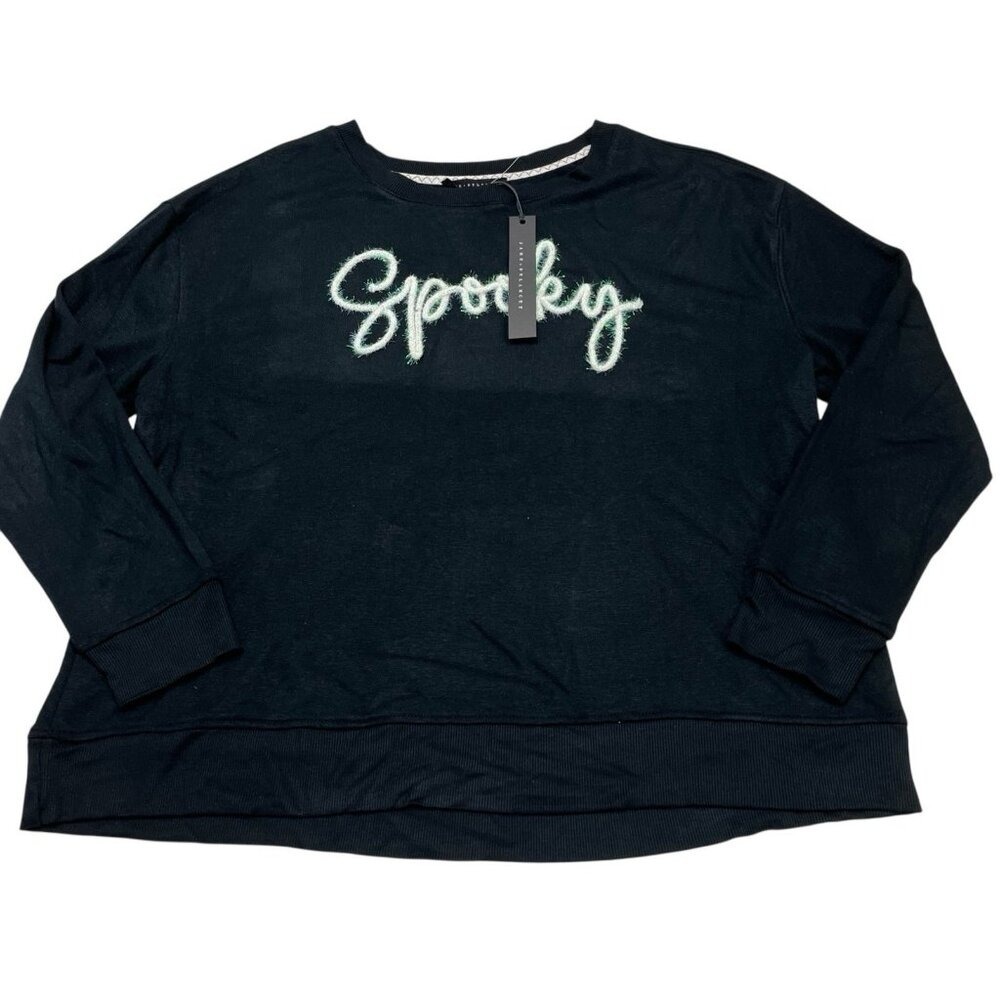 Jane + Delancey Spooky Halloween Sweatshirt Black XL NWT Iridescent Graphic